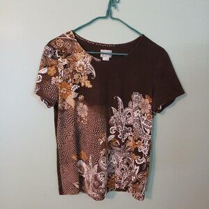 Brown print short-sleeved top